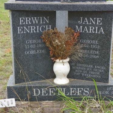DEETLEFS Erwin Enrich 1950- &amp; Jane Maria 1952-2008