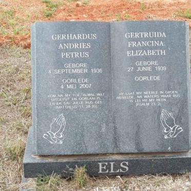 ELS Gerhardus Andries Petrus 1936-2007 &amp; Gertruida Francina Elizabeth 1939-