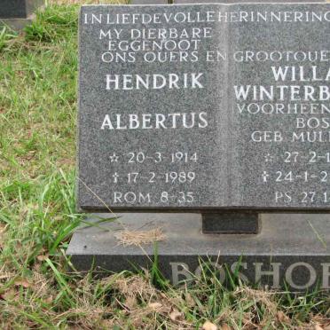 BOSHOFF Hendrik Albertus 1914-1989 &amp;  Willa WINTERBACH formerly BOSHOFF nee MULLER 1921-2000