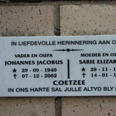 COETZEE Johannes Jacobus 1940-2002 &amp; Sarie Elizabeth 1944-1993