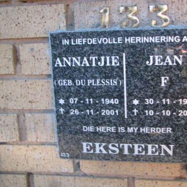 EKSTEEN Jean F. 1934-2004 &amp; Annatjie DU PLESSIS 1940-2001