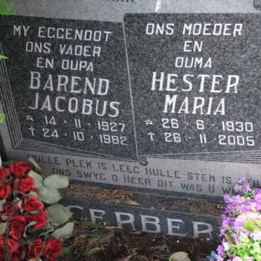 GERBER Barend Jacobus 1927-1982 &amp; Hester Maria 1930-2005
