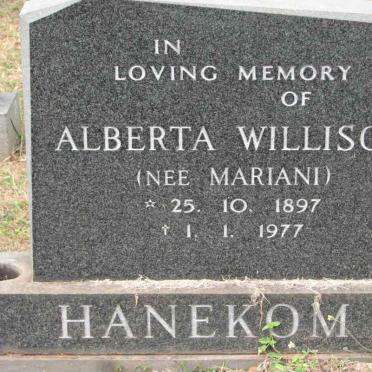 HANEKOM Alberta Willison nee MARIANI 1897-1977