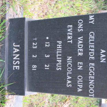 JANSE Evert Nicolaas Phillipus 1921-1981