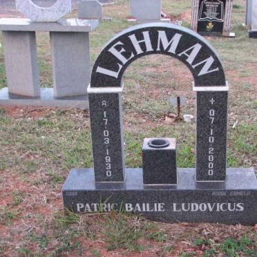LEHMAN Patric Bailie Ludovicus 1930-2000