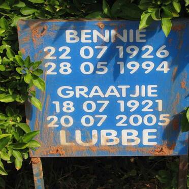 LUBBE Bennie 1926-1994 &amp; Graatjie 1921-2005