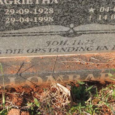 LOMBARD Antonie Christoffel 1919-2001 &amp; Susara Jacoba Magrietha 1928-1998 