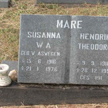 MARE Hendrik Theodorus 1916-1992 &amp; Susanna W.A. VAN ASWEGEN 1916-1976