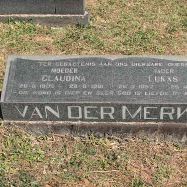 MERWE Lukas, van der 1897-1969 &amp; Claudina 1905-1981