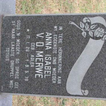 MERWE Anna Isabel, van der nee ADLER 1926-1978