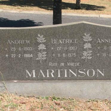 MARTINSON Andrew 1903-1984 :: MARTINSON Beatrice 1907-1975 :: MARTINSON Annetjie 1928-1974