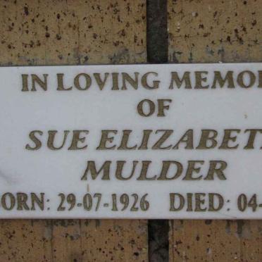 MULDER Sue Elizabeth 1926-2000