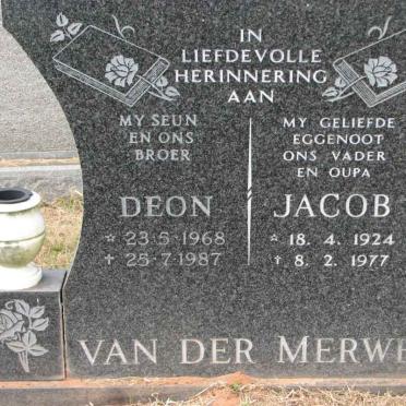 MERWE Jacob, van der 1924-1977 :: VAN DER MERWE Deon 1968-1987