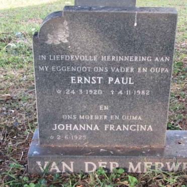 MERWE Ernst Paul, van der 1920-1982 &amp; Johanna Francina 1925-