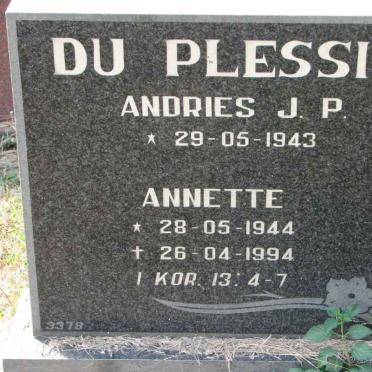 PLESSIS Andries J.P., du 1943-  &amp; ANNETTE 1944-1994