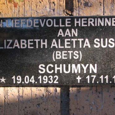 SCHUMYN Elizabeth Aletta Susanna 1932-1999