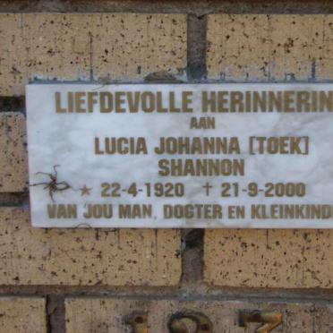 SHANNON Lucia Johanna 1920-2000