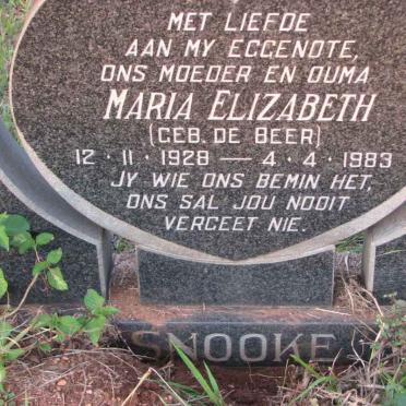 SNOOKE Maria Elizabeth nee DE BEER 1928-1983