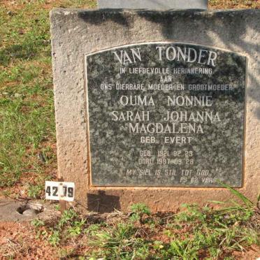 TONDER Sarah Johanna Magdalena, van nee EVERT 1921-1997