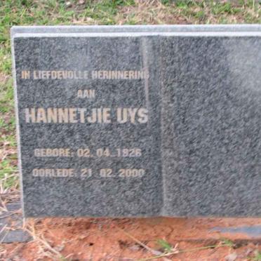 UYS Hannetjie 1926-2000