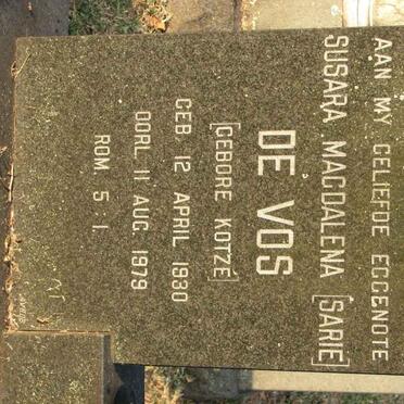 VOS Susara Magdalena, de nee KOTZÉ 1930-1979