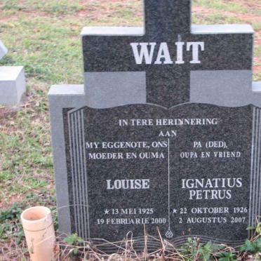 WAIT Ignatius Petrus 1926-2007 &amp; Louise 1925-2000