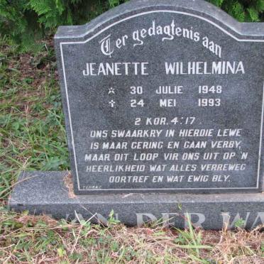WALT Jeanette Wilhelmina, van der 1948-1993