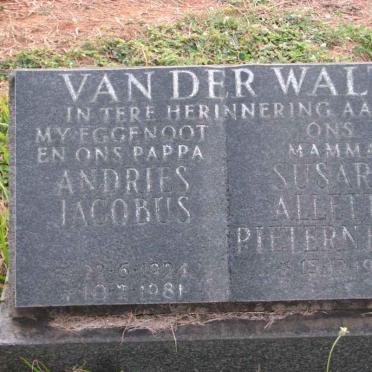 WALT Andries Jacobus, van der 1924-1981 &amp; Susara Alletta Pieternella 1933-