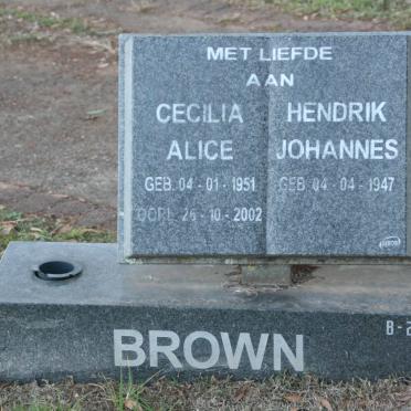 BROWN Hendrik Johannes 1947- &amp; Cecilia Alice 1951-2002