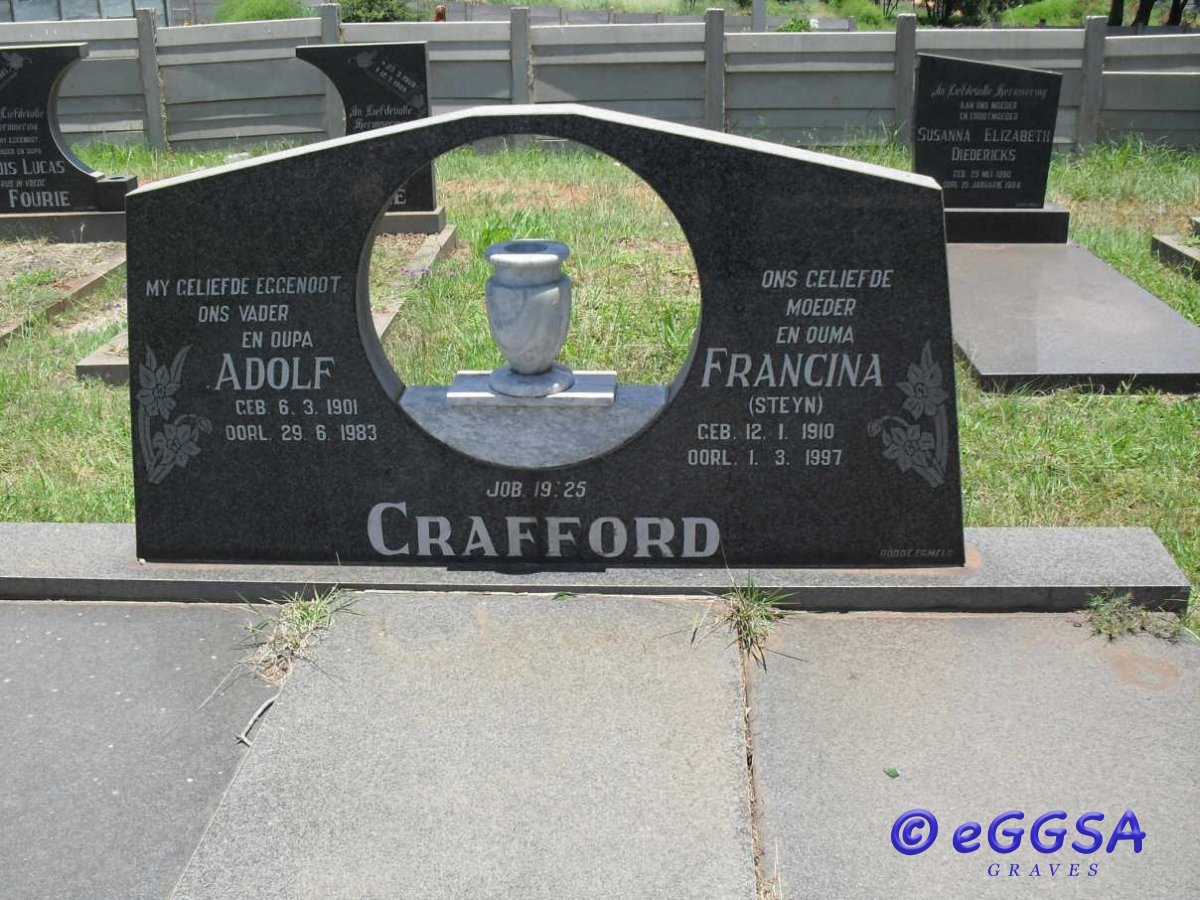 CRAFFORD Adolf 1901-1983 &amp; Francina STEYN 1910-1997