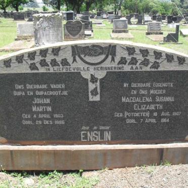ENSLIN Johan Martin 1903-1986 &amp; Magdalena Susanna Elizabeth POTGIETER 1907-1964