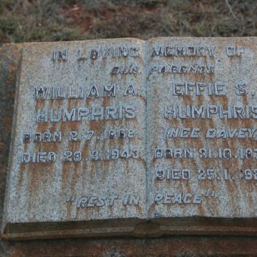 HUMPHRIS William A. 1868-1943 &amp; Effie S. DAVEY 1874-1920