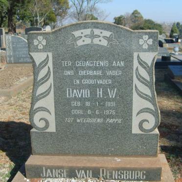 RENSBURG David H.W.,  Janse van 1891-1975