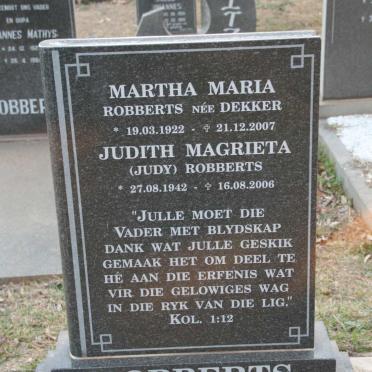 ROBBERTS Martha Maria nee DEKKER 1922-2007 :: ROBBERTS Judith Magrieta 1942-2006