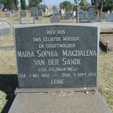 SANDE Maria Sophia Magdalena, van der nee VELDMAN formerly MEIJ 1892-1973