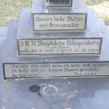 KLINGENBERG D.K.M. Magdalene nee KUSEL 1897-1969
