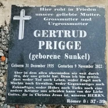 PRIGGE Gertrud nee SUNKEL 1935-2022