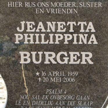 BURGER Jeanetta Philippina 1959-2006