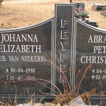 PEYPER Abraham Petrus Christoffel 1933-2000 &amp; Johanna Elizabeth VAN NIEKERK 1938-2001
