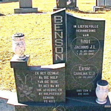 BENSON Jacobus J.L. 1927-1996 &amp; Carolina C.J. 1932-
