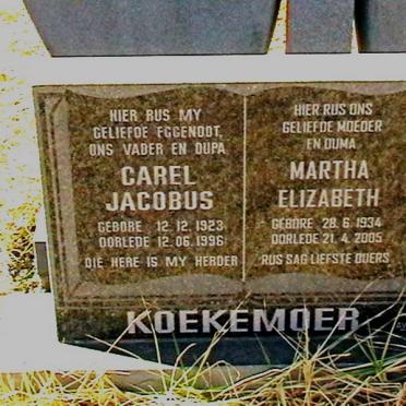 KOEKEMOER Carel Jacobus 1923-1996 &amp; Martha Elizabeth 1934-2005