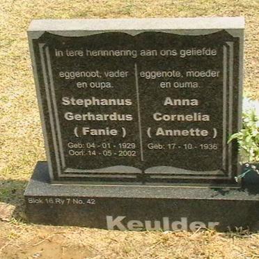 KEULDER Stephanus Gerhardus 1929-2002 &amp; Anna Cornelia 1936-