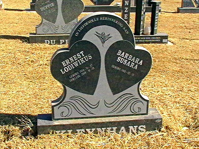 KLEYNHANS Ernest Lodiwikus 1934-2008 &amp; Barbara Susara 1942-