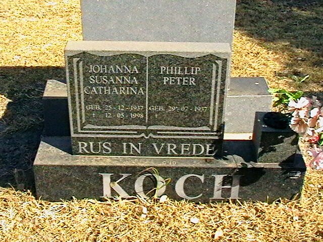 KOCH Phillip Peter 1937- &amp; Johanna Susanna Catharina 1937-1998