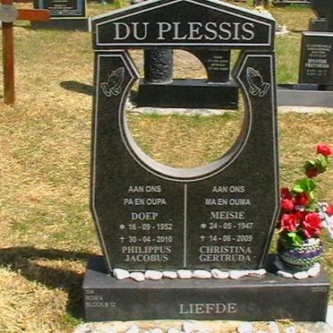 PLESSIS Philippus Jacobus, du 1952-2010 &amp; Christina Gertruda 1947-2009