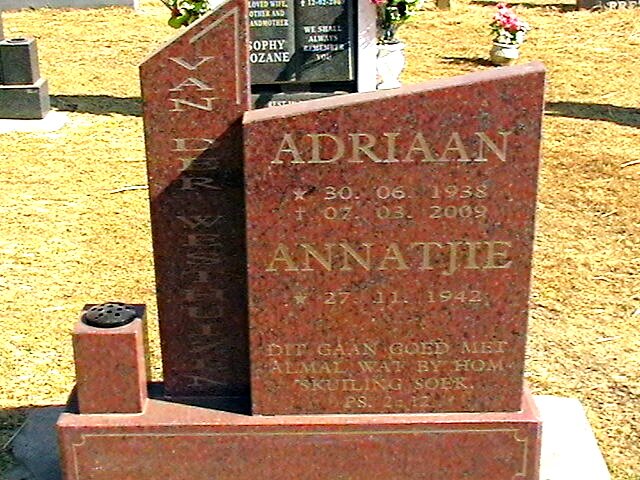 WESTHUIZEN Adriaan, van der 1938-2009 &amp; Annatjie 1942-