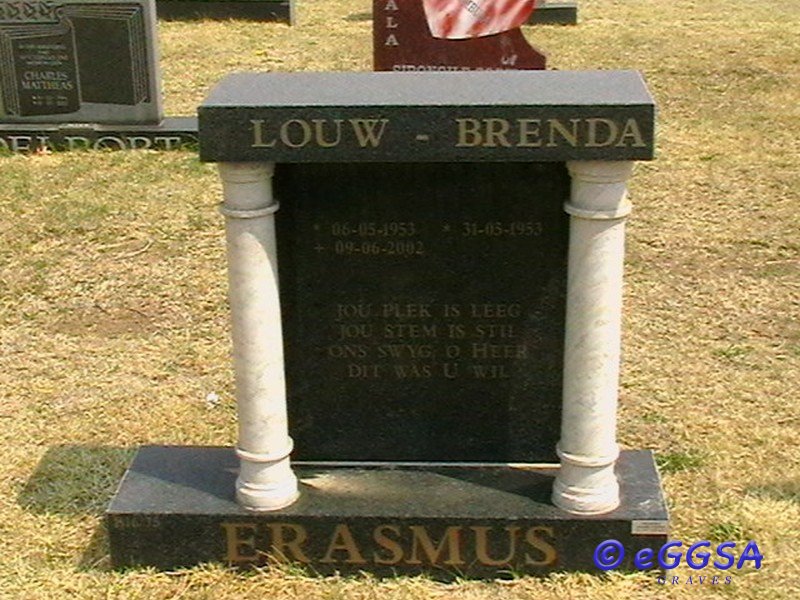 ERASMUS Louw 1953-2002 &amp; Brenda 1953-