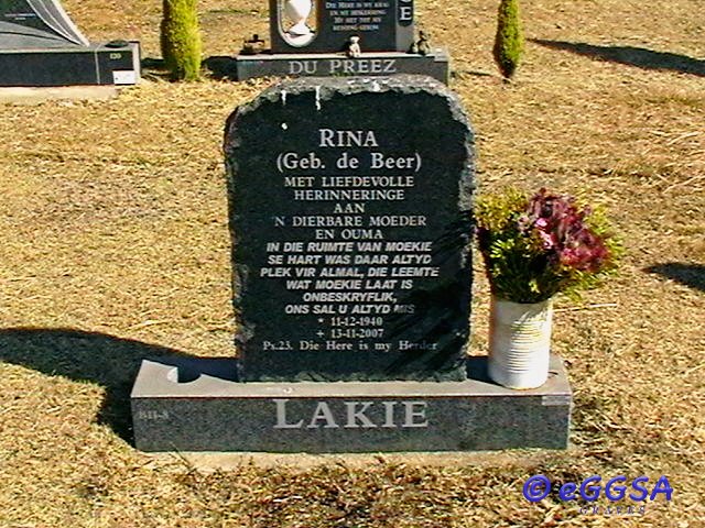 LAKIE Rina nee DE BEER 1940-2007