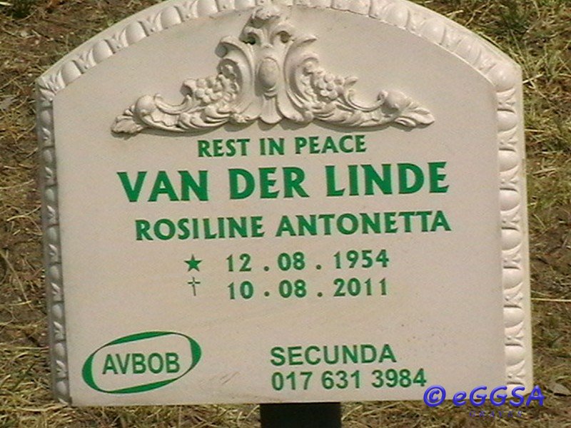 LINDE Rosiline Antonetta, van der 1954-2011