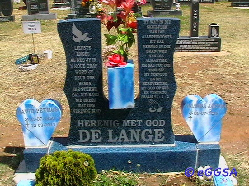 LANGE David Petrus 1950-2011 &amp; Amanda Jacoba 1952-